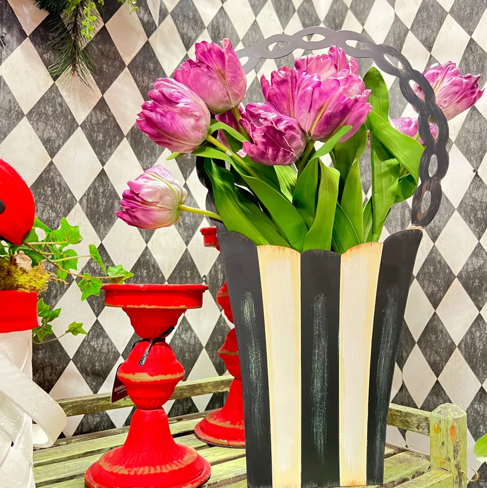 The Round Top Collection Elegant Black & White Basket, Tall