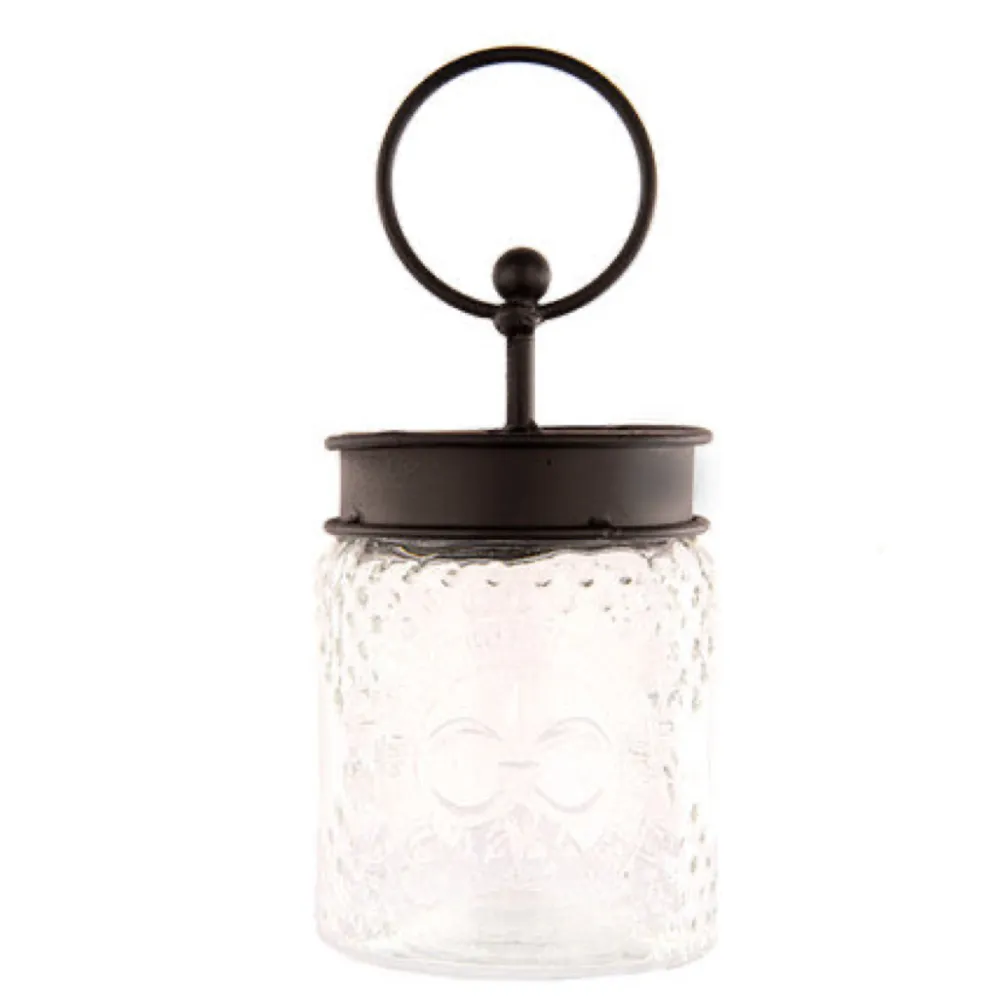 The Round Top Collection Embossed Glass Jar with Black Lid by