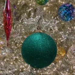 Farrisilk Emerald Green Glitter Ball Ornament, 4"