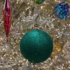 Farrisilk Emerald Green Glitter Ball Ornament, 8"