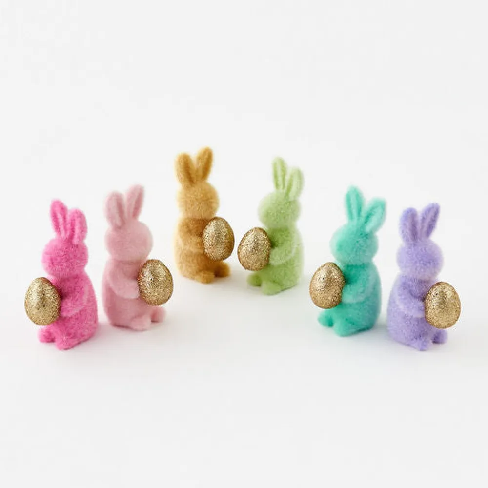 180 Degrees Flocked Bunny with Gold Egg