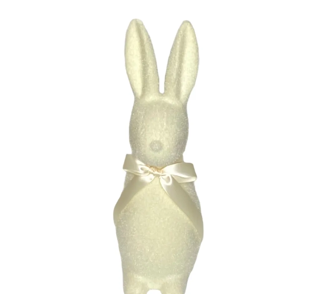 180 Degrees Flocked Button Nose Bunny Figurine, 16"