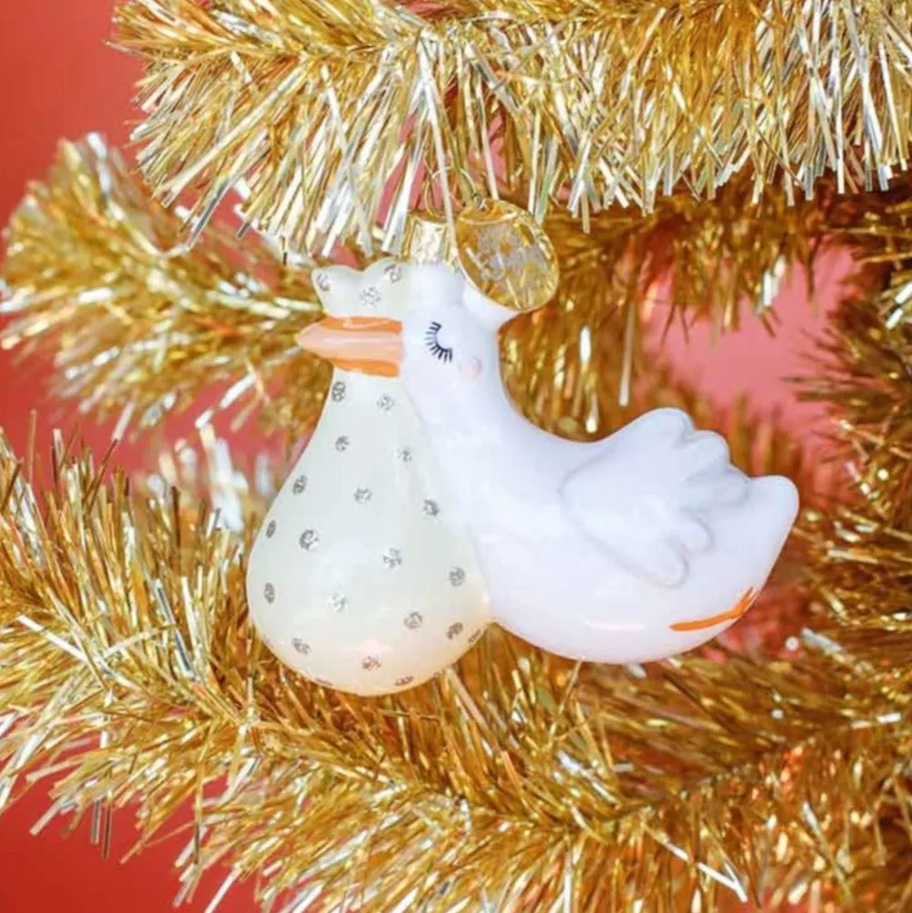 Happy Everything Flying Stork Shaped Ornament