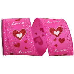 Reliant Ribbon Fuchsia Glitter Heart Ribbon, 2.5"X10YD