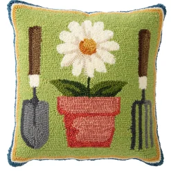 Evergreen Garden Tools Hooked Pillow
