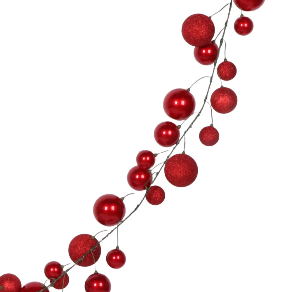 Farrisilk Glitter and Candy Apple Red Ball Garland, 10'