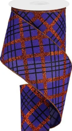 Craig Bachman Glitter Diagonal Plaid Royal Ribbon, 4" X 10YD