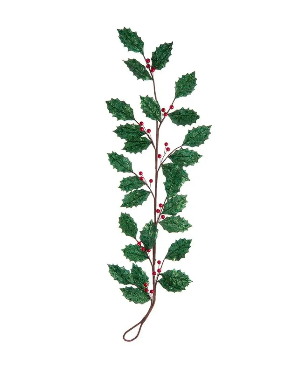 Kurt S. Adler Glitter Holly Leaf and Red Berry Garland