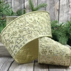 D. Stevens Gold Jewel Floral Garden Ribbon, 4" X 10YD