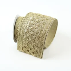 Farrisilk Gold Jewel Lattice Ribbon, 4" X 5YD