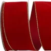 Reliant Ribbon Gold Trimmed Scarlet Velvet Ribbon, 4" X 50YD