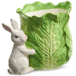 RAZ Green Cabbage Container with Bunny