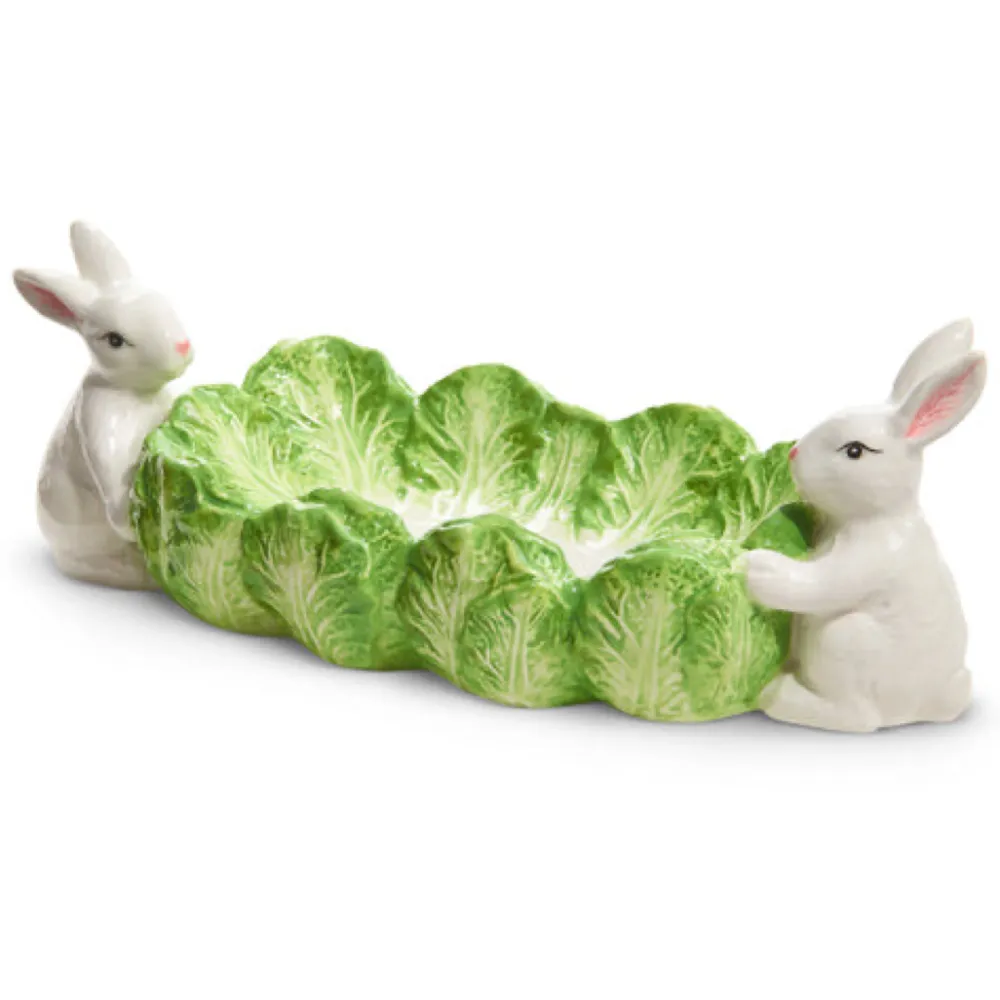 RAZ Green Cabbage Tray with Bunnies