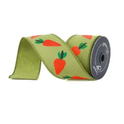 Farrisilk Green Cutesy Carrots Ribbon, 2.5" X 5YD