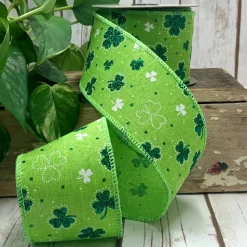 D. Stevens Green Glitter Shamrock on Green Ribbon, 2.5“ x 10YD
