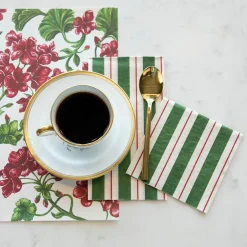 Hester & Cook Green & Red Awning Stripe Cocktail Napkin Set