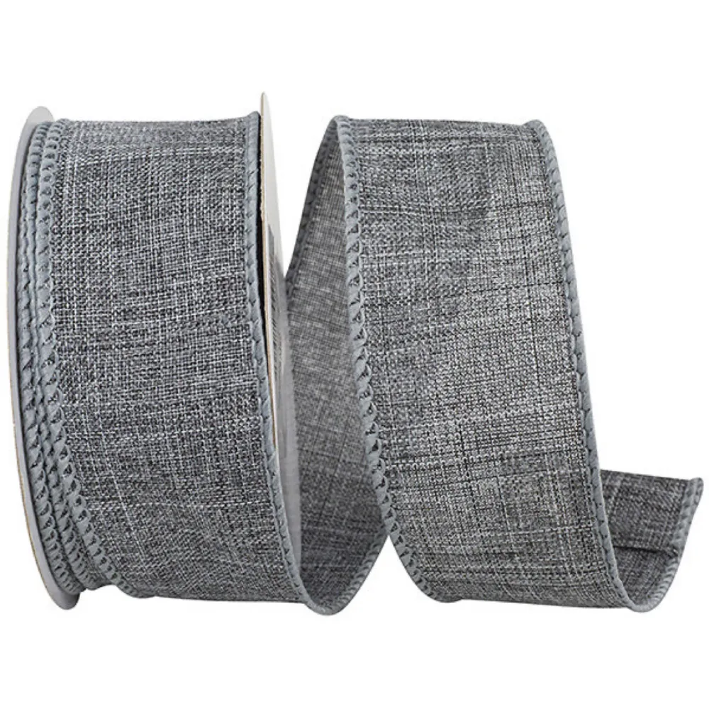 Reliant Ribbon Grey Linen Ribbon, 1.5" X 10YD