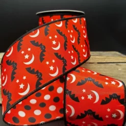 D. Stevens Halloween Bats and Moon Polka Dot Orange Ribbon, 3" X 10YD