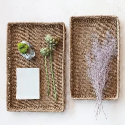 Creative Coop Hand-Woven Water Hyacinth and Rattan Tray
