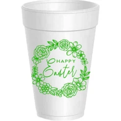 Sassy Cups Happy Easter Flower Wreath Foam Cup Sleeve
