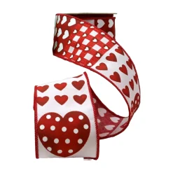 D. Stevens Heart Patchwork Red Ribbon 2.5” x 10yds