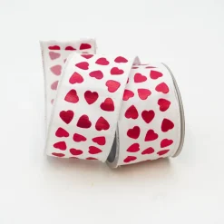 Farrisilk Hearts on White Ribbon, 2.5" X 10YD