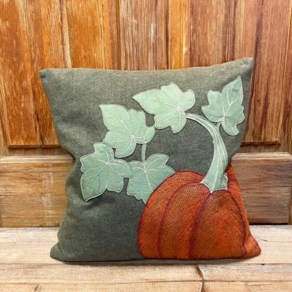 D. Stevens Heather Felt Embroidery Pumpkin Pillow