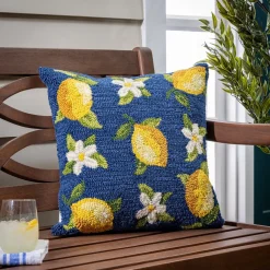 Evergreen Hooked Lemon Blossoms Throw Pillow