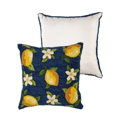 Evergreen Hooked Lemon Blossoms Throw Pillow