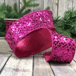 D. Stevens Hot Pink Metallic Sequin Ribbon, 2.5" X 10YD