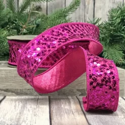 D. Stevens Hot Pink Metallic Sequin Ribbon, 1.5" X 10YD