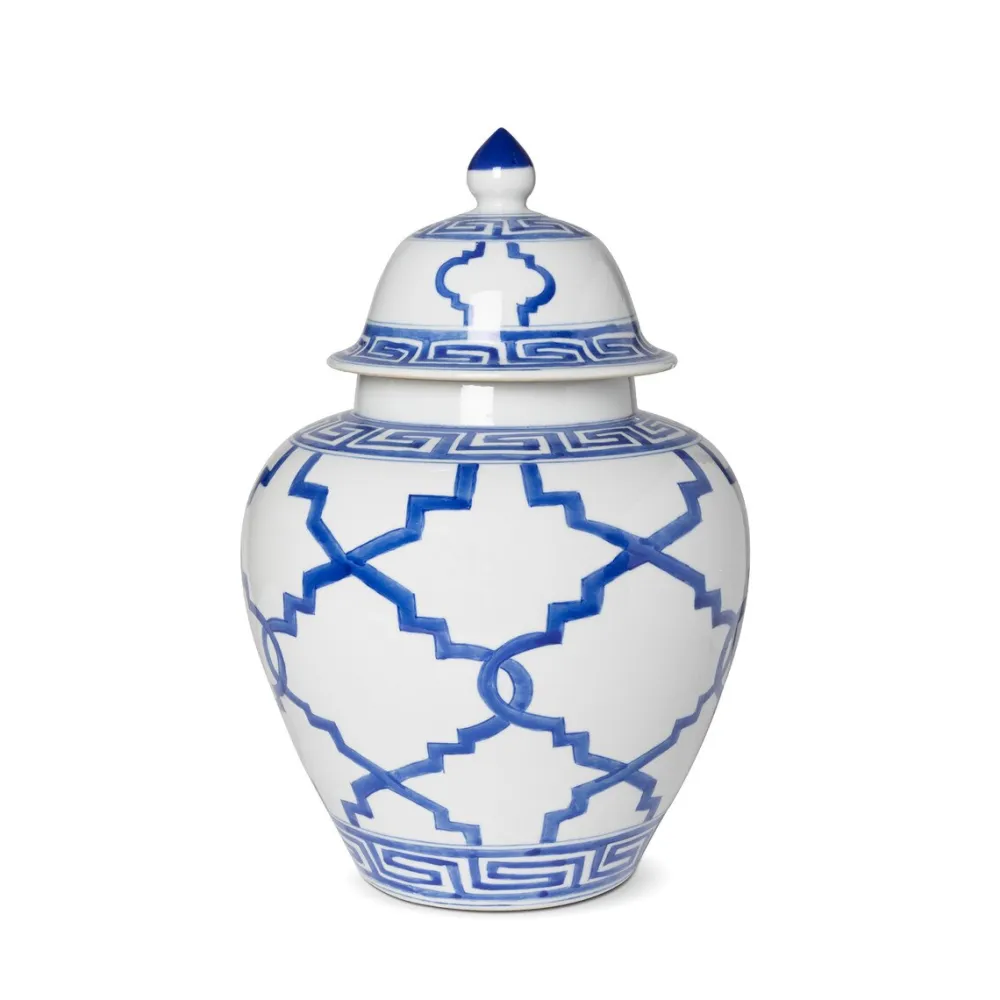 Park Hill Imperial Greek Key Ginger Jar, Blue