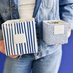 Happy Everything Indigo Skinny Stripe Medium Nesting Cube by !