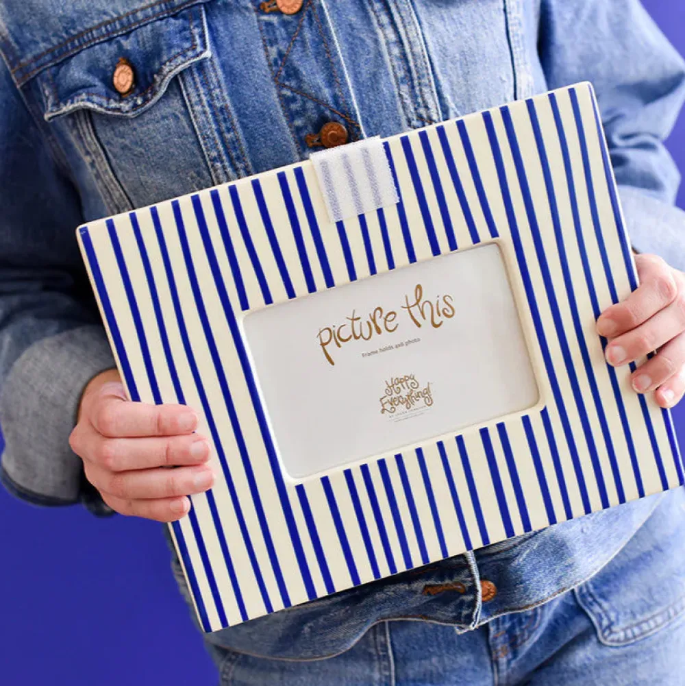 Happy Everything Indigo Skinny Stripe Mini Rectangle Frame by !