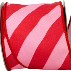 Reliant Ribbon Jumbo Pink & Red Stripe Canvas Ribbon, 4" X 10YD