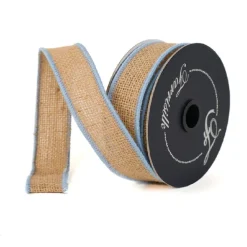 Farrisilk Light Blue Accent Burlap Ribbon, 1" X 10YD