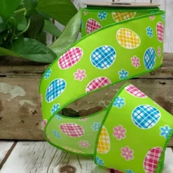 D. Stevens Lime Easter Egg and Daisy Ribbon, 2.5" X 10YD