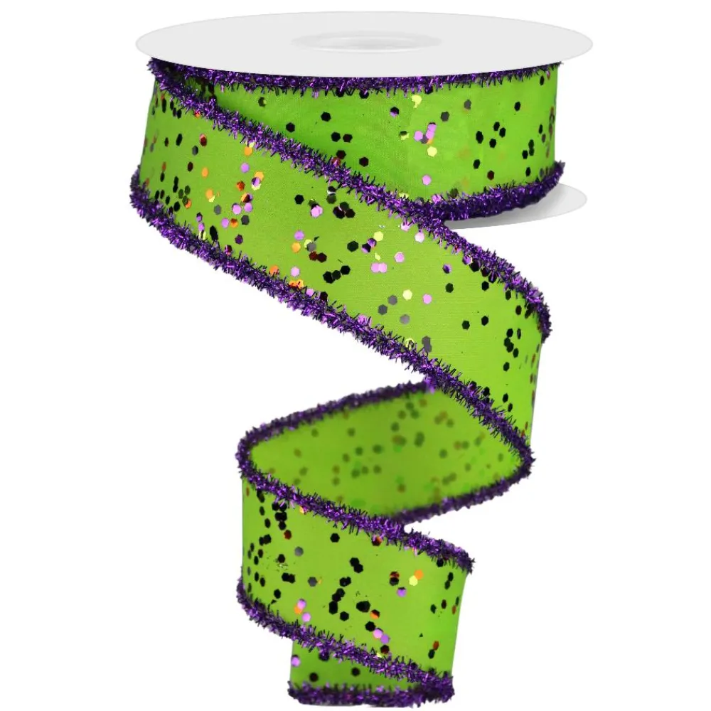 Craig Bachman Lime Halloween Hexagon Glitter Ribbon, 1.5" X 10YD