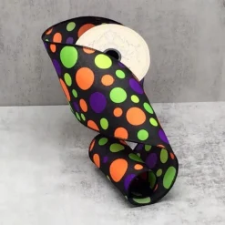 D. Stevens Linen Orange, Green, Purple Polka Dots Ribbon, 4" X 10YD