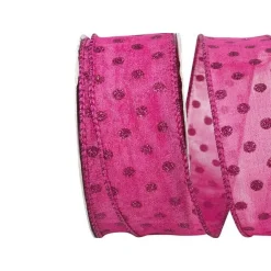 Reliant Ribbon Mesh Deluxe Glitter Dot Hot Pink Ribbon, 1.5" X 10YD
