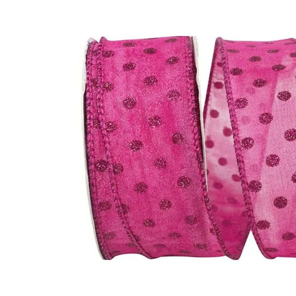 Reliant Ribbon Mesh Deluxe Glitter Dot Hot Pink Ribbon, 1.5" X 10YD