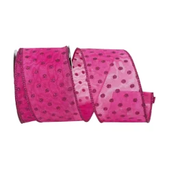 Reliant Ribbon Mesh Deluxe Glitter Dot Hot Pink Ribbon, 2.5" X 10YD