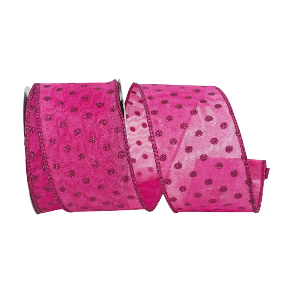 Reliant Ribbon Mesh Deluxe Glitter Dot Hot Pink Ribbon, 2.5" X 10YD
