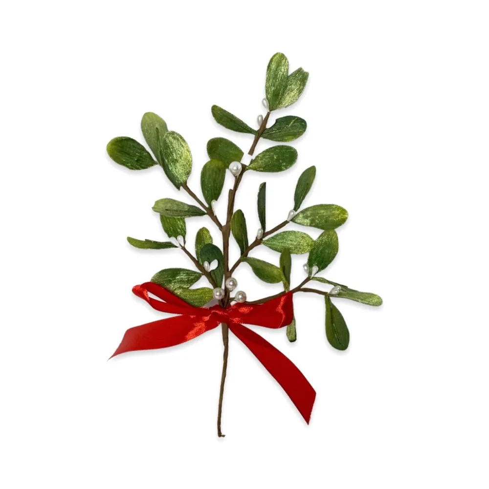 Kurt S. Adler 10" Mistletoe Pick with Red Satin Bow