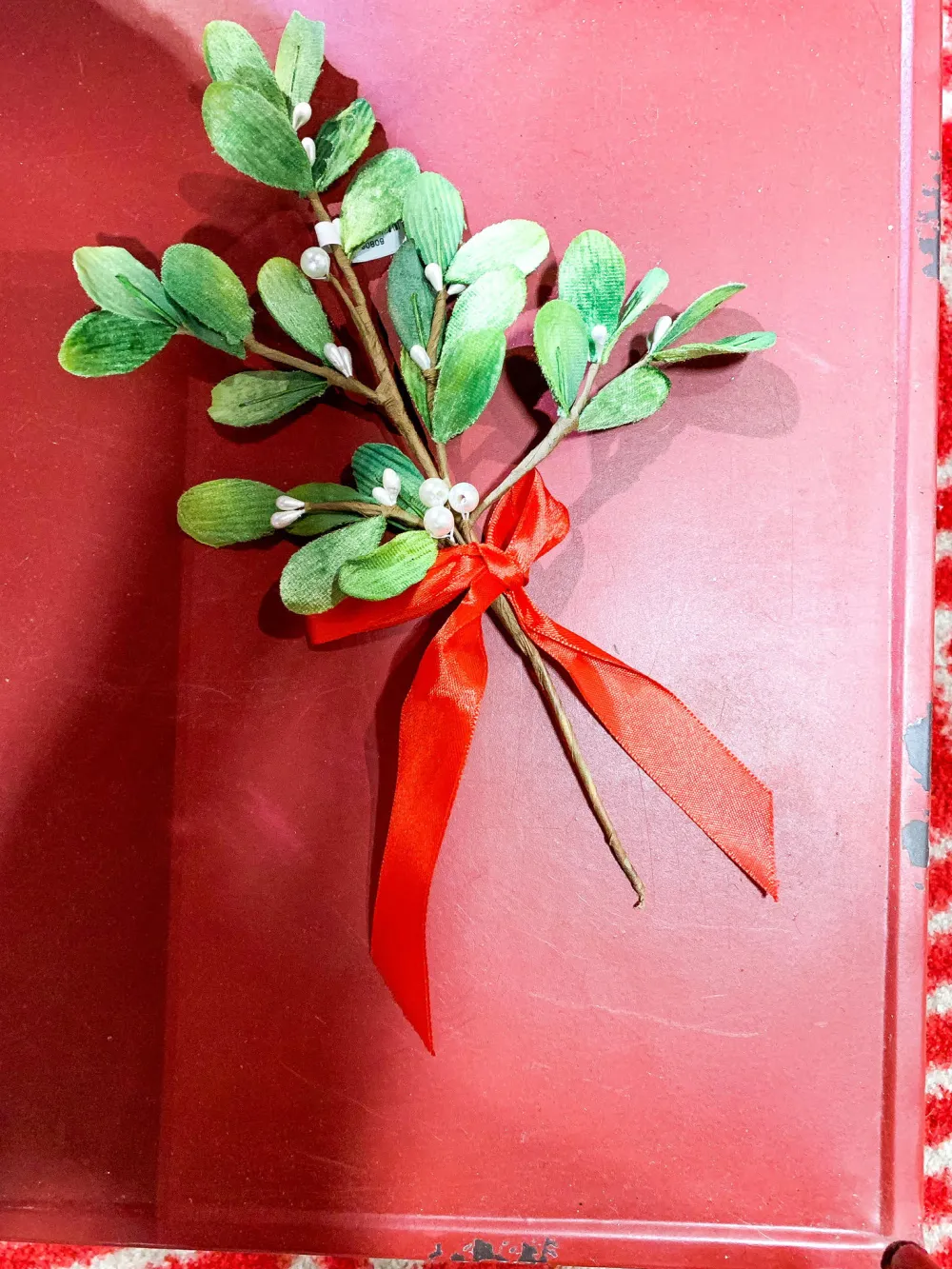 Kurt S. Adler 10" Mistletoe Pick with Red Satin Bow