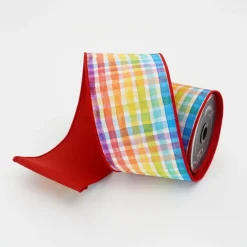 Farrisilk Multi-colored Rainbow Plaid Ribbon 4"X10YD