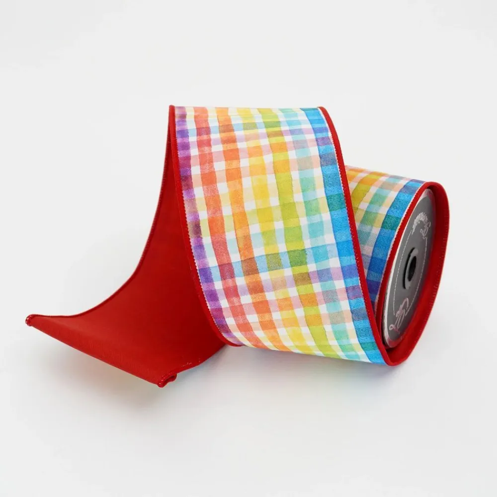 Farrisilk Multi-colored Rainbow Plaid Ribbon 4"X10YD