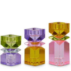 RAZ Multicolor Square Cut Crystal Candle Holder Set