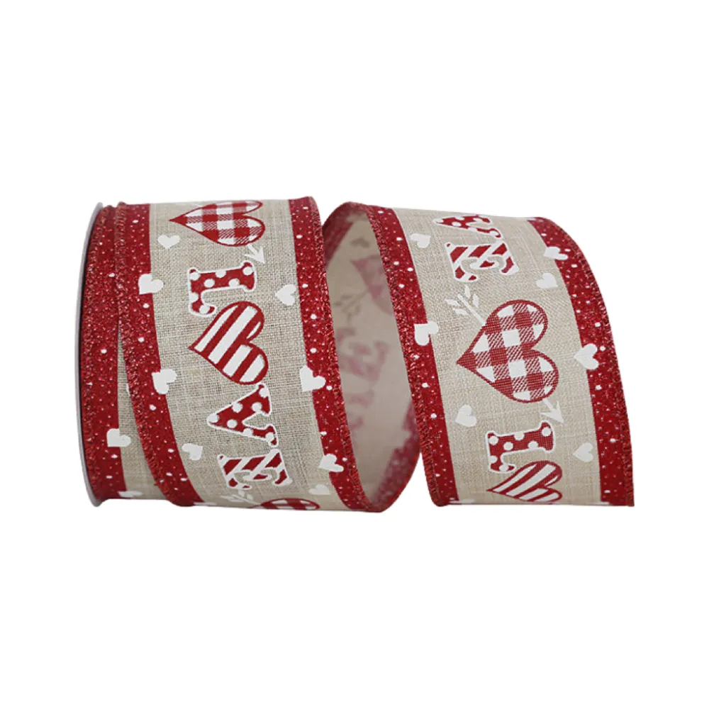 Reliant Ribbon Natural/Red Gingham Heart - 2.5" X 10YD