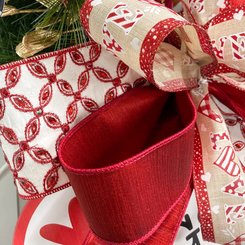 Reliant Ribbon Natural/Red Gingham Heart - 2.5" X 10YD